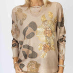 Dolman Sleeve "Spotted Floral" Knit Top - Brown