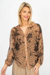 Leopard Print Button-Down Silk Top - Camel