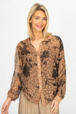 Leopard Print Button-Down Silk Top - Camel
