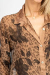 Leopard Print Button-Down Silk Top - Camel