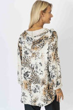 Cheetah Floral Sequin Hoodie Top - Beige