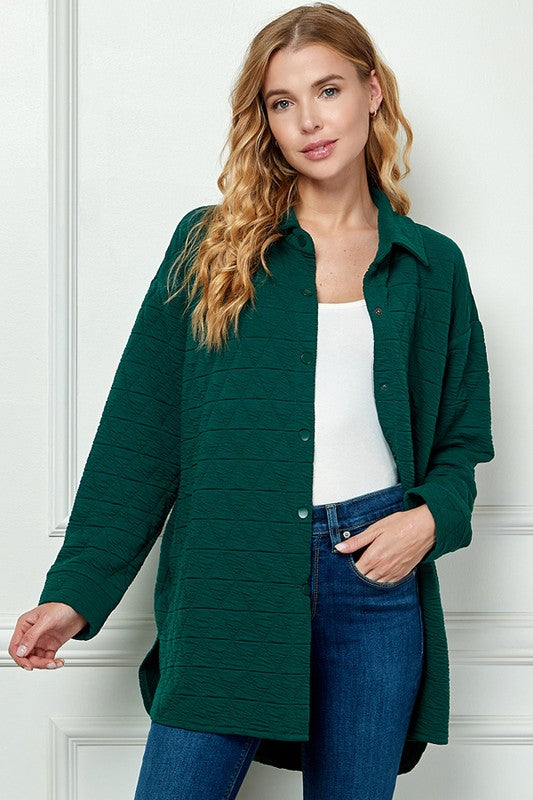 Quilted Button-Down Shacket - Hunter Green