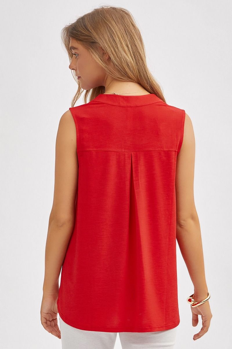 Sleeveless Solid Lizzy Top - Red