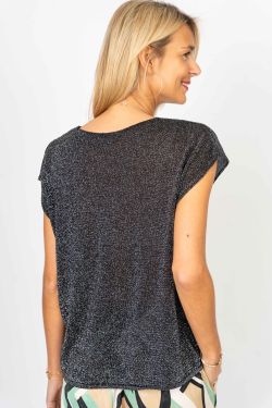 V-Neck Shimmer Top - Black