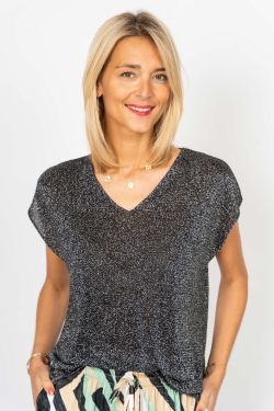V-Neck Shimmer Top - Black