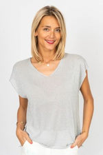 V-Neck Shimmer Top - Silver