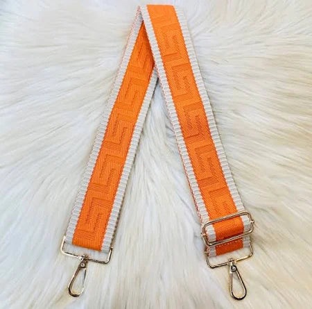 Greek Key Guitar Purse Strap - Orange/Beige