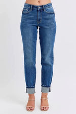 JB82624 - Mid Rise Boyfriend w/Cuff - Dk Denim