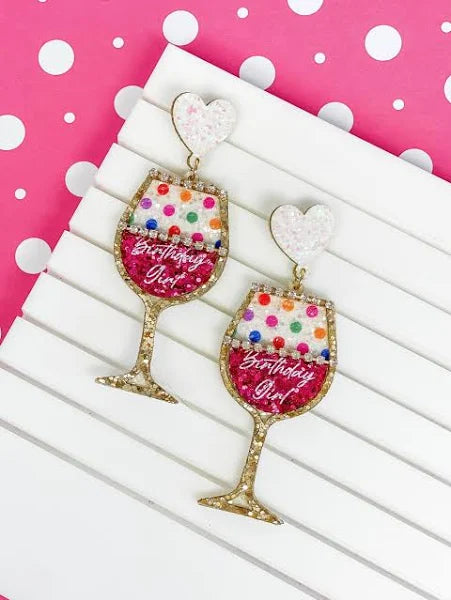 Wine Glass Happy Birthday Earring