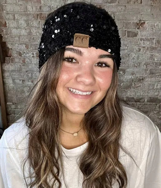 Sequin Winter Headwrap - Black