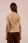 Ribbed Knit Short Sleeve Top - Beige