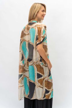Silky Long Cardigan - Beige/Aqua