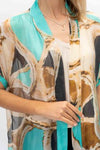Silky Long Cardigan - Beige/Aqua