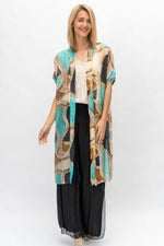 Silky Long Cardigan - Beige/Aqua