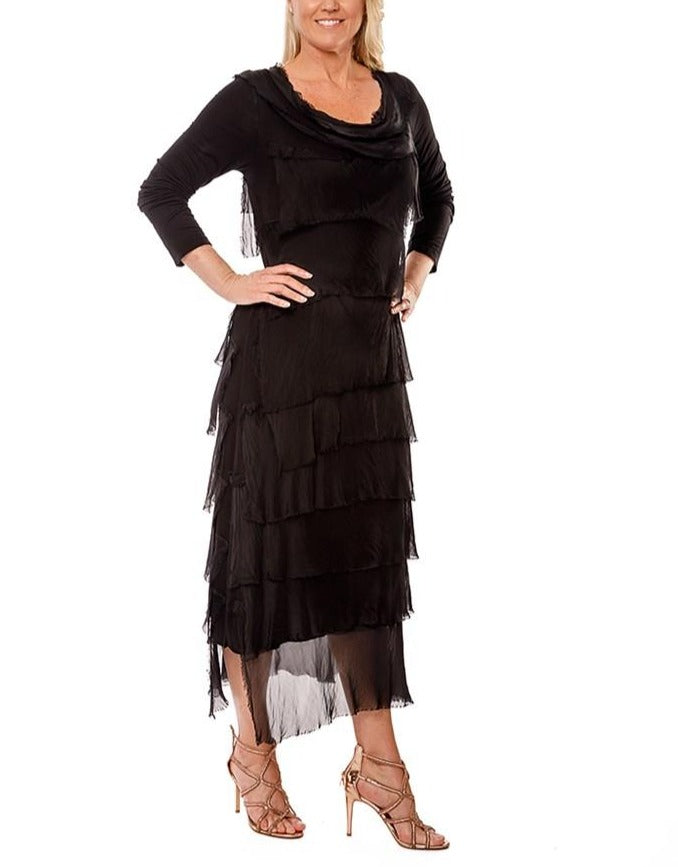 Long Sleeve Silkiness Dress- Black