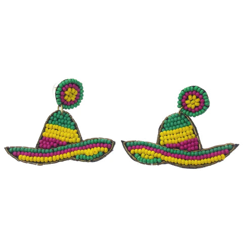 E352 - Green Beaded Sombrero Hat