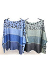 Dolman Sleeve Stripe Cheetah Top - Blue