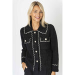 Braid Accent Knit Sweater Jacket - Black