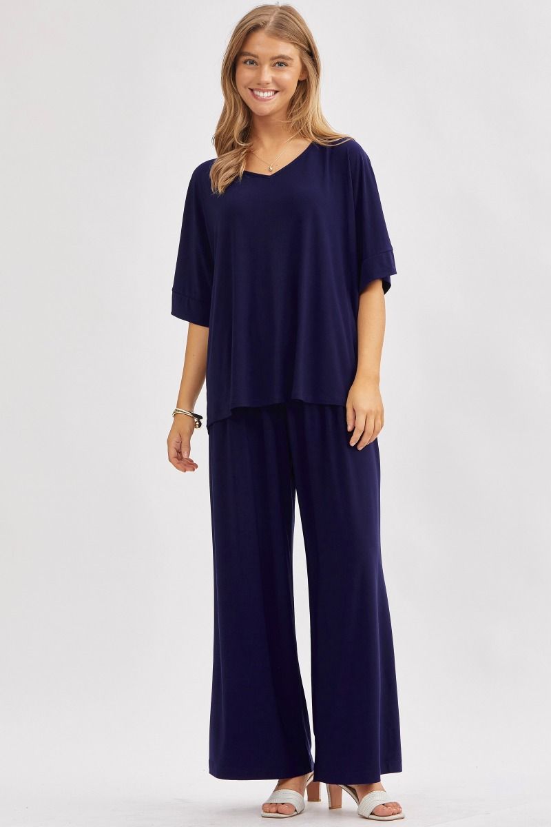 Cabana Knit Wide Leg Pant - Navy