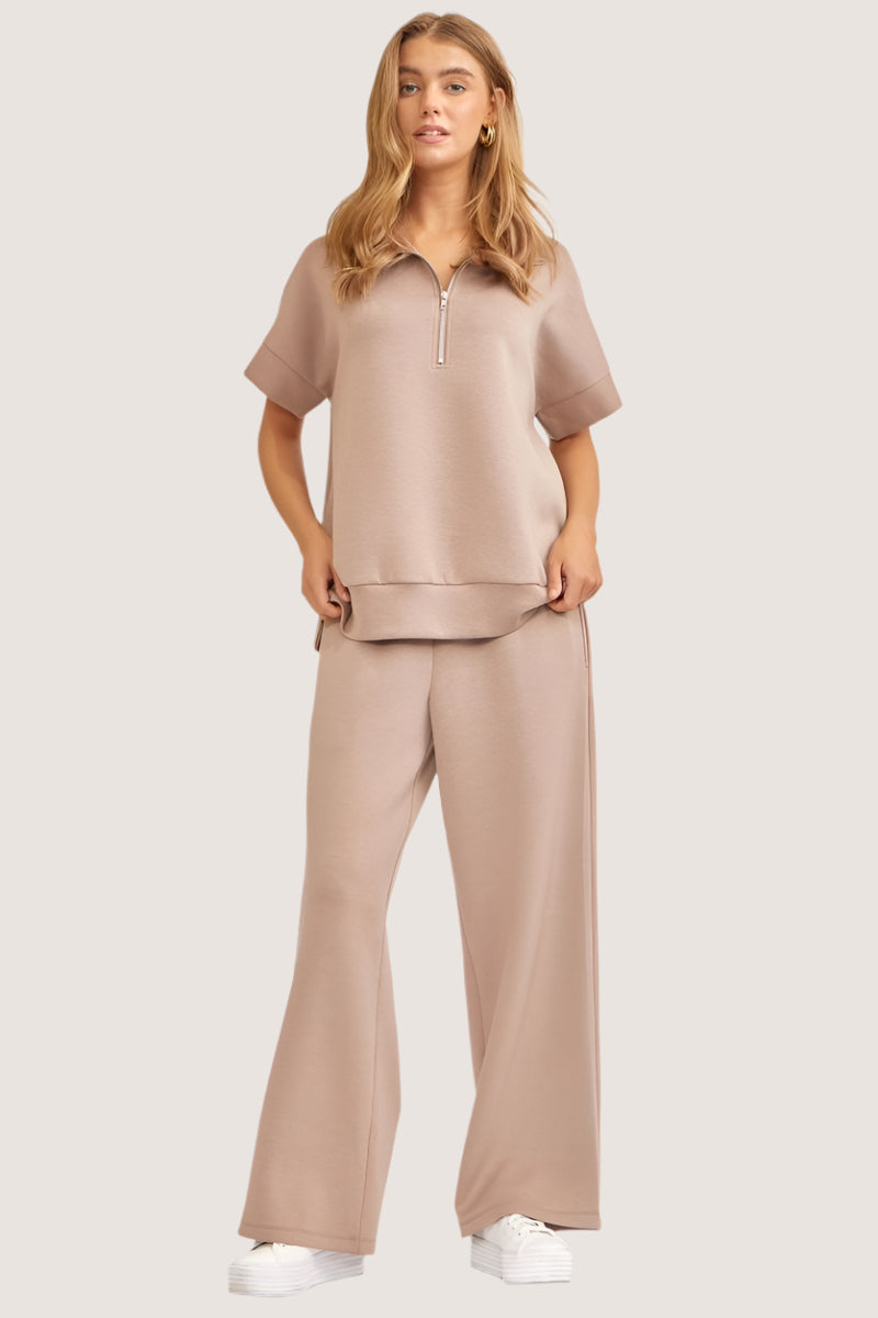 Modal Catalina Zip Collar Top - Cappuccino