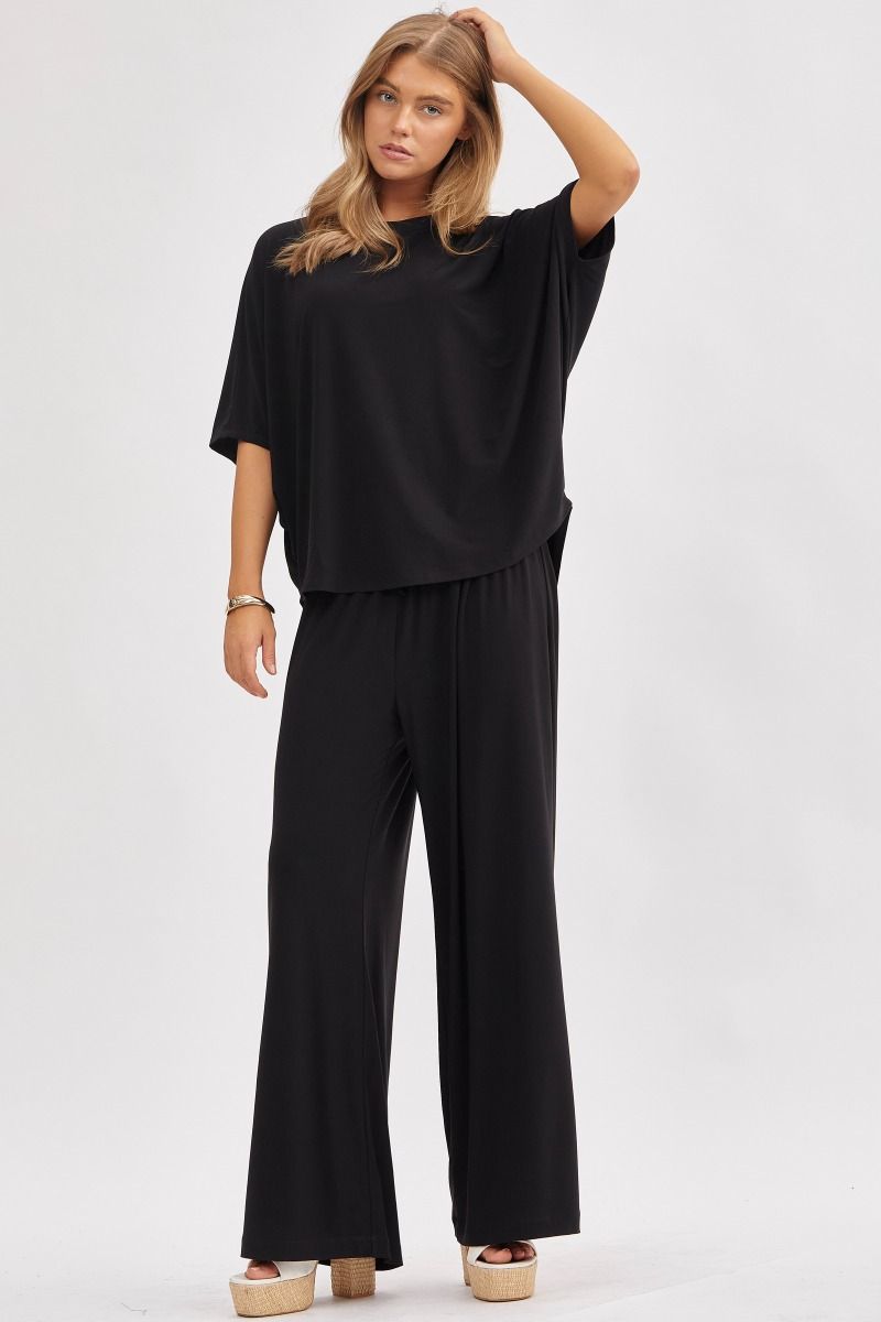 Coastal Knit Wide Leg Pant - Black