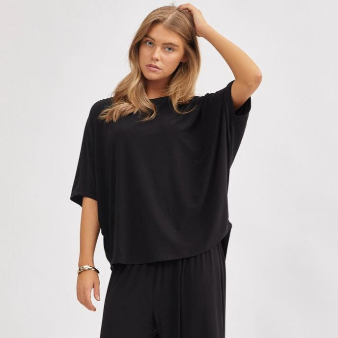 Coastal Knit Tunic Top - Black