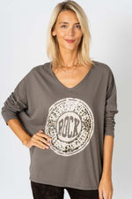 Vintage Rock Pullover Top - Latte