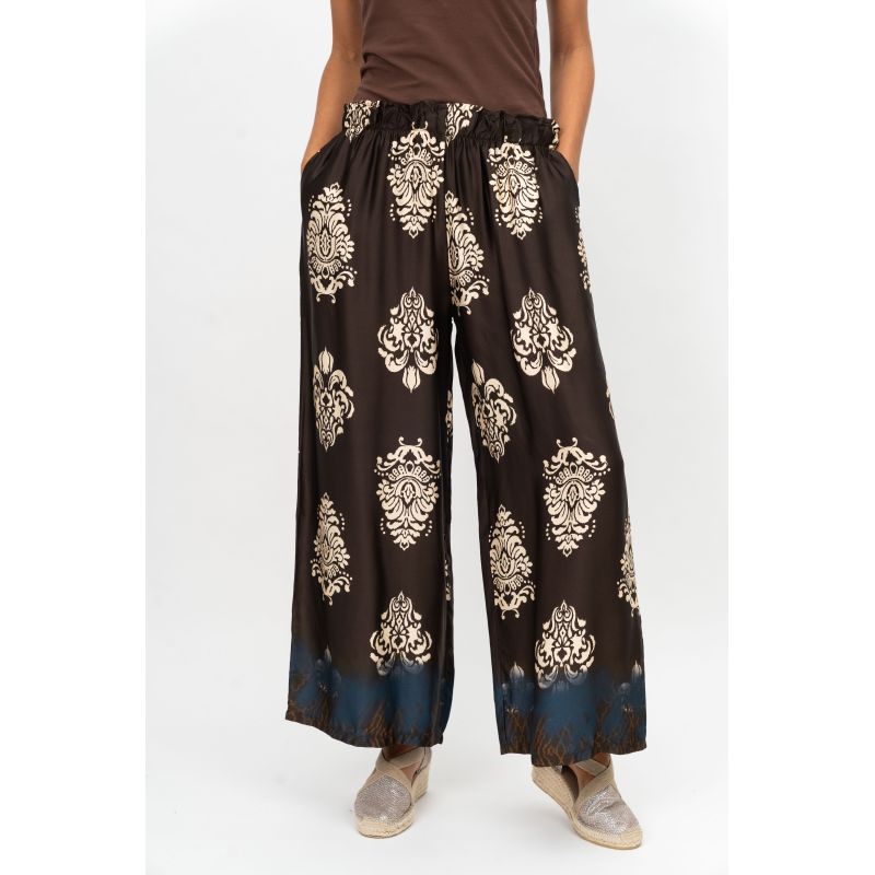 Wide-Leg Motif Print Pant - Brown