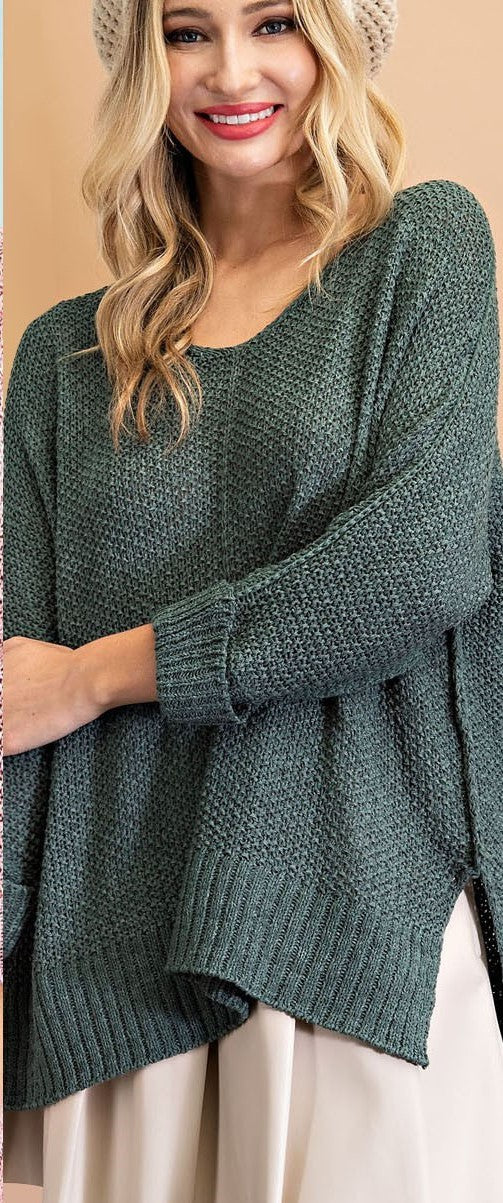 Seamed Knit Sweater - Sea Green