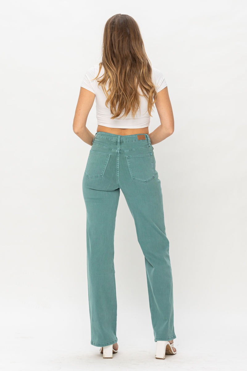 JB88621 High Waist Dyed Straight Jean - Sea Green