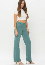 JB88621 High Waist Dyed Straight Jean - Sea Green