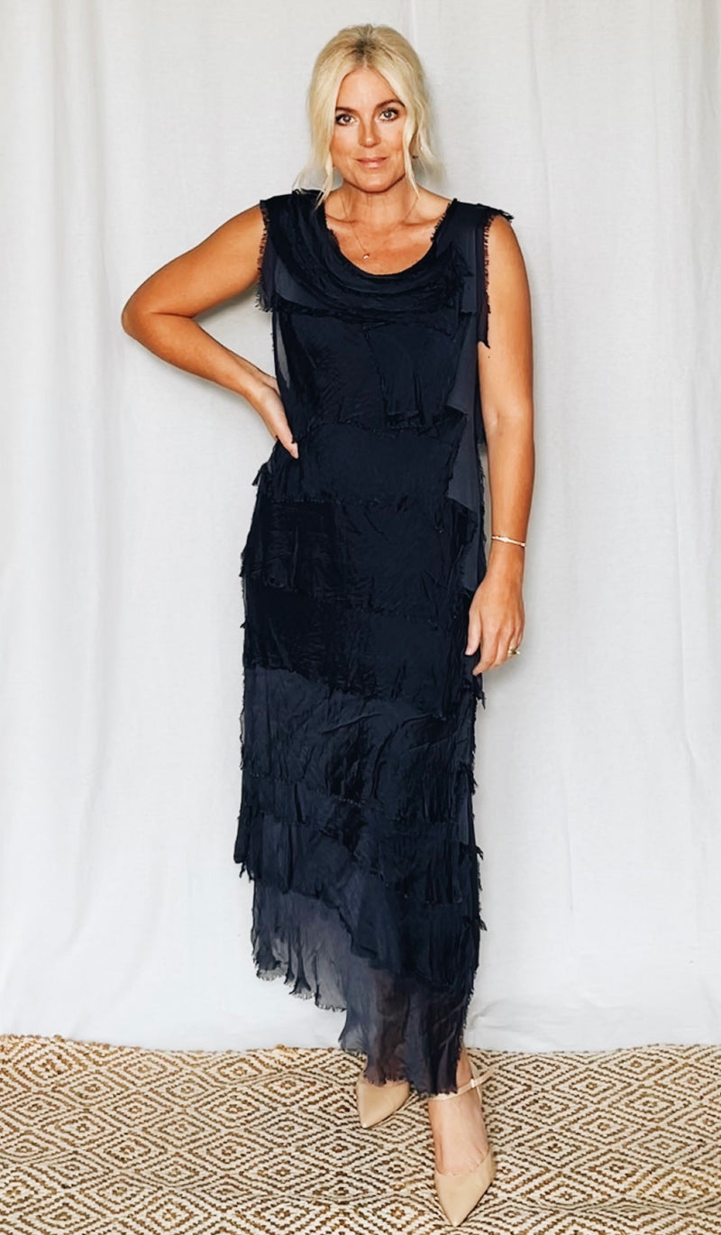 Full Length Silkiness Dress - Navy