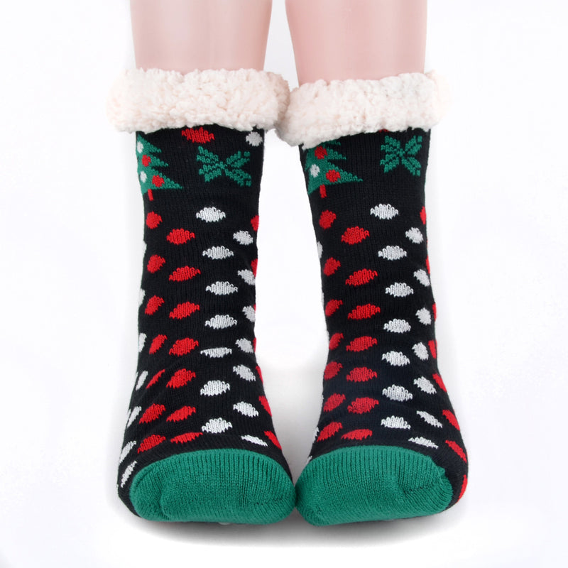 Xmas Tree Slipper Socks - Black